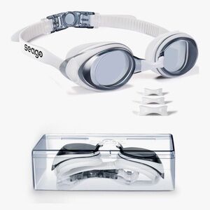 Shortsighted White and Silver Swim Goggles with Clear Case -2.5